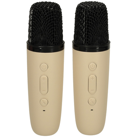Zestaw do karaoke głośnik Bluetooth 2 mikrofony USB LED 6W beżowy