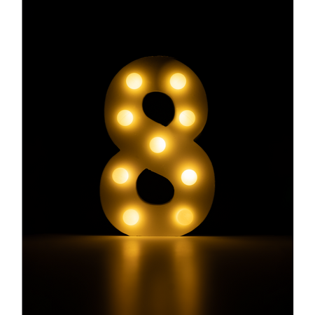 Świecąca Cyfra LED "8" Light Letter, drewniana biała 17x12 cm