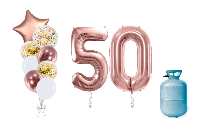Zestaw balonów na 50 urodziny bukiet balonowy z helem różowe złoto