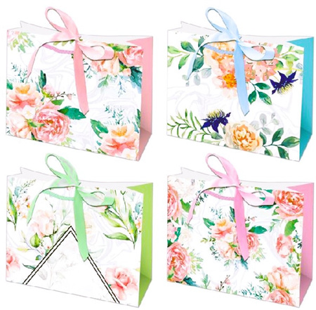 Torebka prezentowa kwiatowy wzór ze wstążką 24x18x8,5 cm mix wzorów