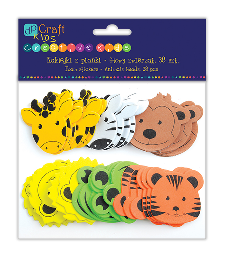 Naklejki z pianki GŁOWY ZWIERZĄT dżungla safari 38 szt.