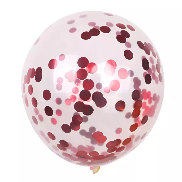 Balon przeźroczysty konfetti METALICZNE foliowe czerwony 1 szt.