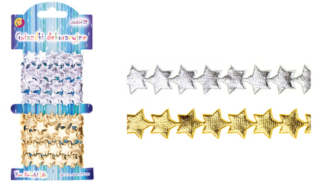 Tasiemka dekoracyjna gwiazdki złote i srebrne 2 x 2 m