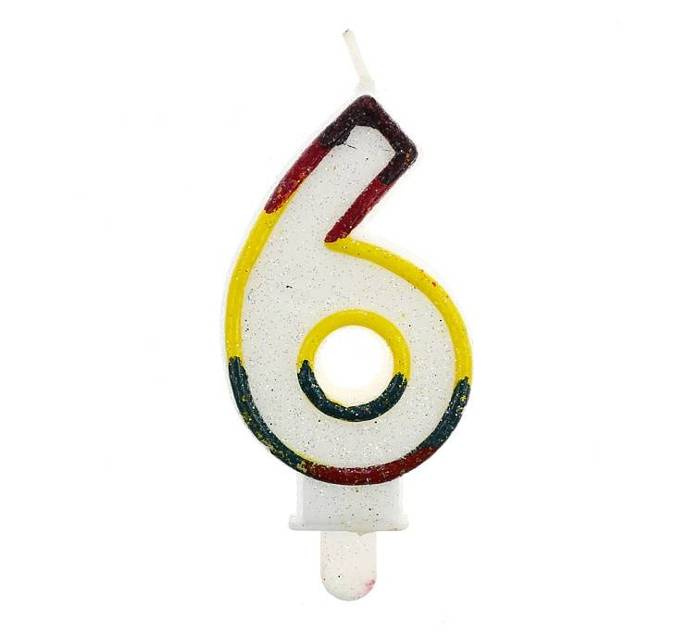 Świeczka urodzinowa "6" brokatowa kolorowa