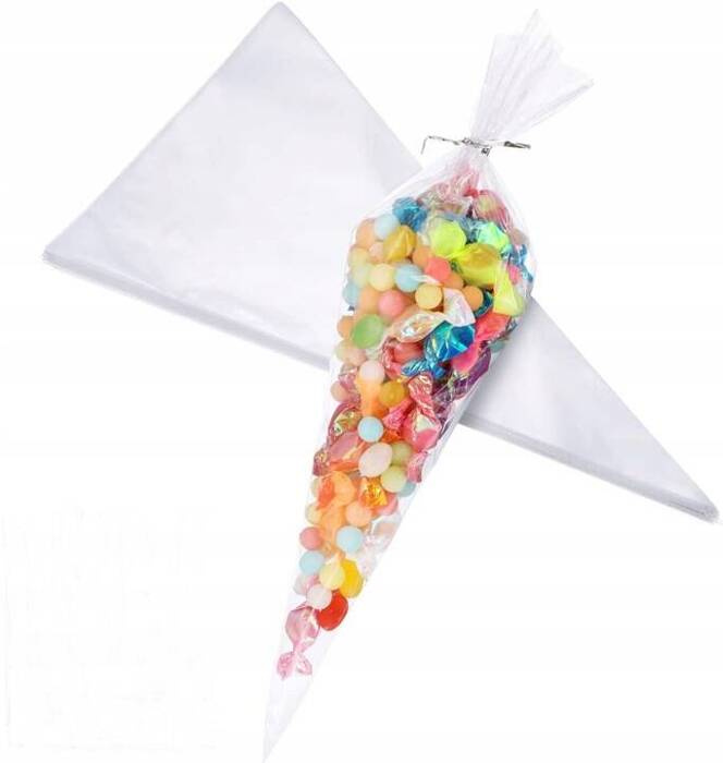 Torebki celofanowe rożki tyty na słodycze przeźroczyste 25 sztuk