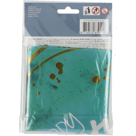 Balon foliowy Happy Birthday akwarela aqua 45 cm