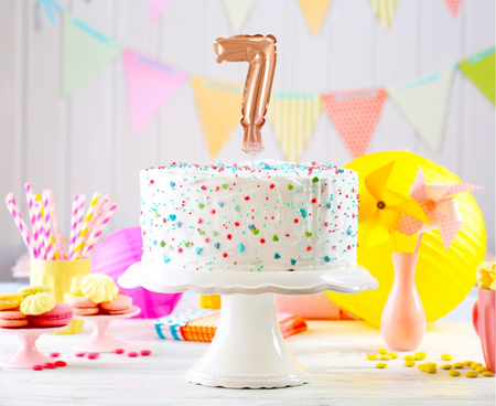 BALON foliowy CYFRA na patyczku ZŁOTY RÓŻ 13 cm