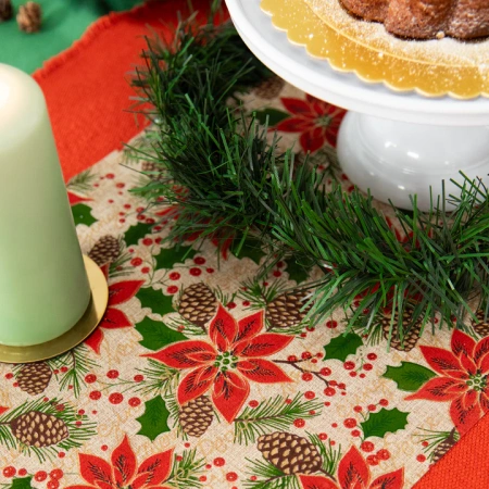 Bieżnik na stół świąteczny Gwiazda Betlejemska kwiat 275 x 28 cm