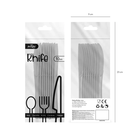 Noże plastikowe 17 cm 10 szt. złote / srebrne