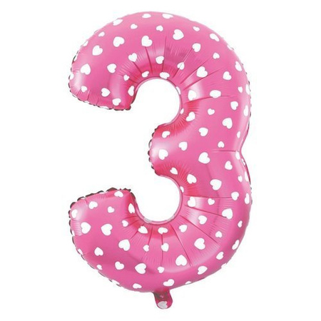BALON foliowy CYFRA mała 40 cm RÓŻOWE SERDUSZKA