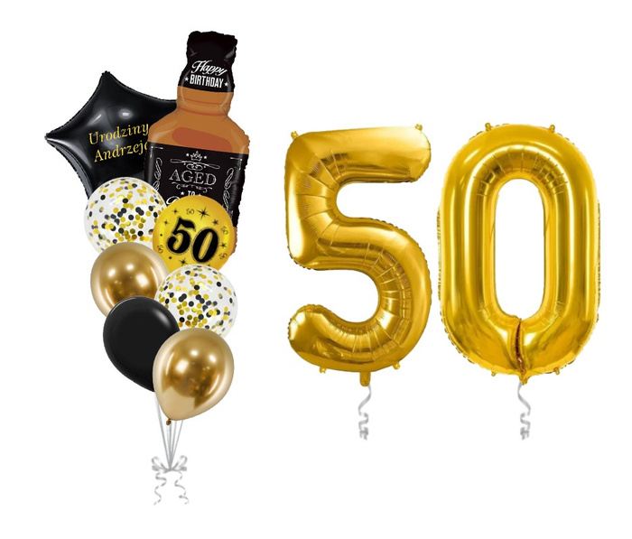 Zestaw balonów na 50 urodziny bukiet balonowy złoty PERSONALIZACJA