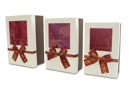 Pudełko prezentowe z okienkiem kokarda BRĄZ 1 szt.