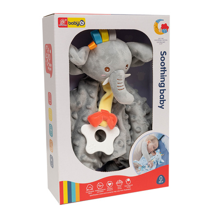 Przytulanka sensoryczna dla dzieci szeleszcząca z gryzakiem Słonik
