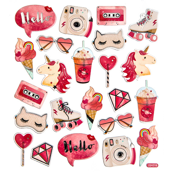 Naklejki foliowe Różowe Gadżety 24 szt. Walentynki