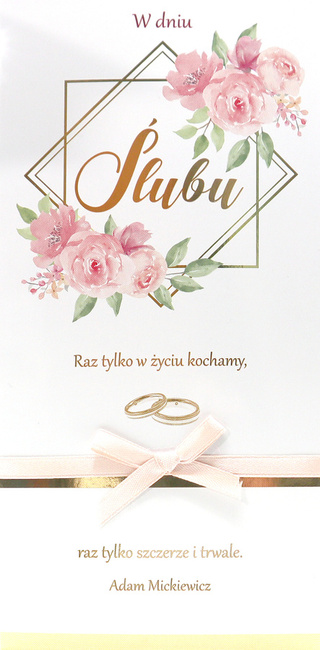Kartka okolicznościowa W DNIU ŚLUBU kwiaty kokardka