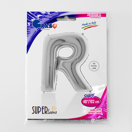 Balon foliowy litera R alfabet srebrna 40 cali