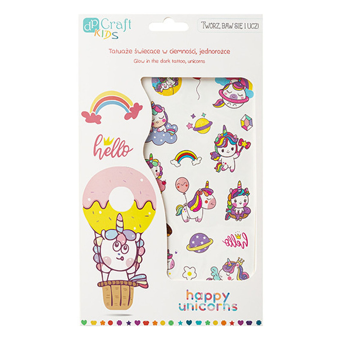 Tatuaże zmywalne wodne świecące w ciemności Jednorożce 45 szt.