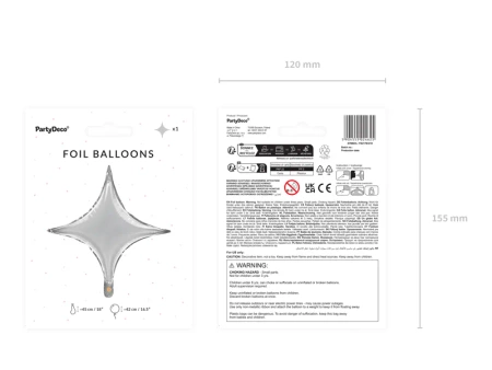 Balon foliowy Gwiazda 4-ramienna SREBRNA 45 cm