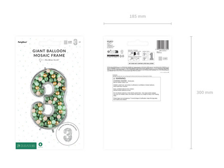 Szablon Forma foliowa do balonów cyfra 3 srebrna, 126 cm