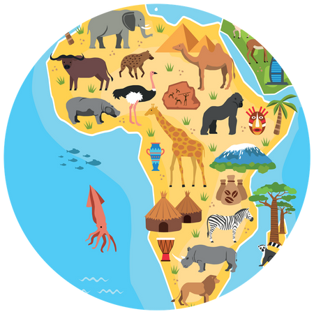 Piłka Balonowa Globus Kontynenty ze zwierzątami