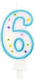 Świeczka urodzinowa "6" kropeczki niebieska