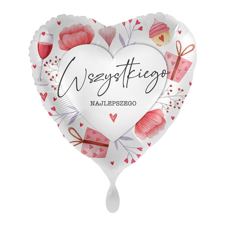 Wszystkiego Najlepszego balon foliowy serce 18 cali