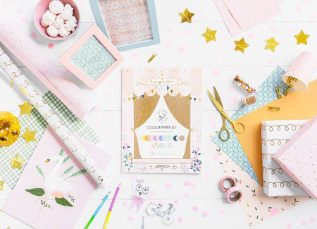 Wycinanki A4 papier kolorowy PASTEL zestaw z teczką (mix wzorów)