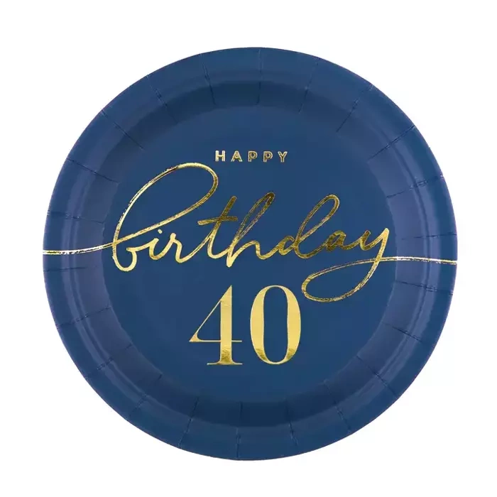 Talerzyki papierowe 40 URODZINY granatowe 18 cm 6 szt.