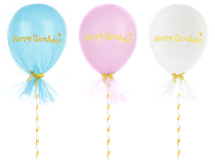 Balon gumowy Happy Birthday z tiulem i słomką