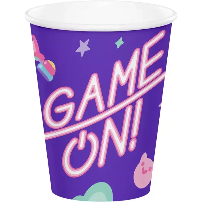 Kubeczki papierowe Gaming Party fioletowe 256 ml 8 szt.