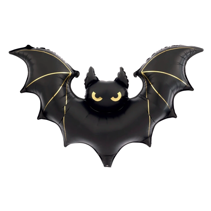 Nietoperz balon foliowy czarny ze złotym zdobieniem 85x150 cm