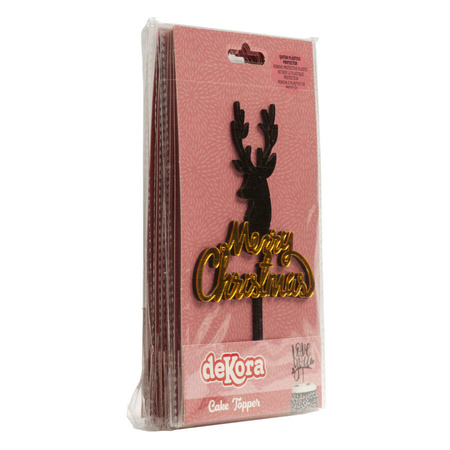 Topper na tort Merry Christmas Renifer czarno-złoty