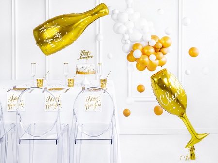Balon foliowy Kieliszek szampana złoty Sylwester 28 x 80 cm