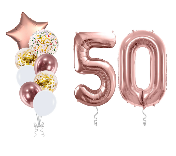 Zestaw balonów na 50 urodziny  bukiet balonowy różowe złoto