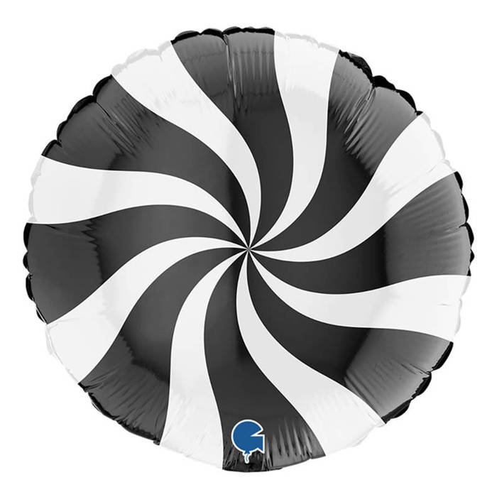 Balon Grabo 18'' Round Swirly White Black
