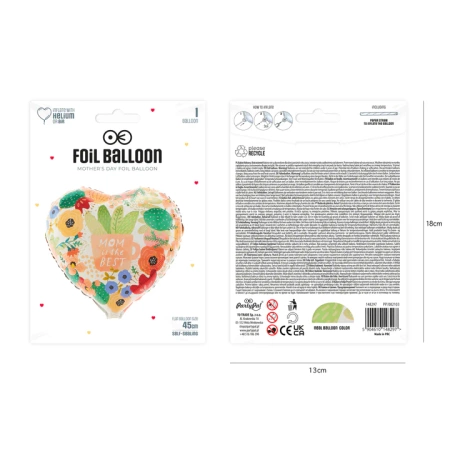 Balon foliowy serce z kwiatami Mum is the Best Dzień Matki 45 cm