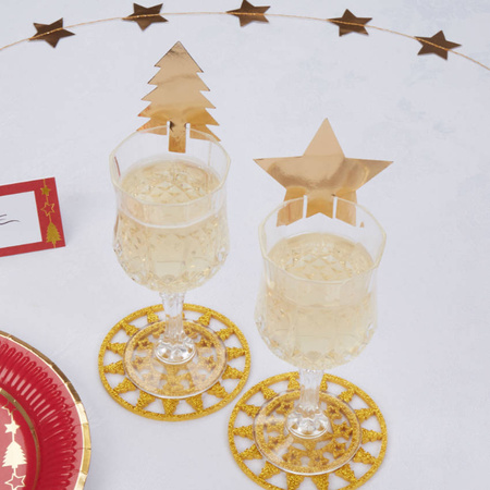 Dekoracje szklanek kieliszków ŚWIĄTECZNE złote 10 szt.