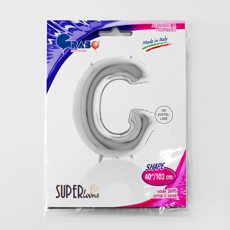 Balon foliowy litera G alfabet srebrna 40 cali