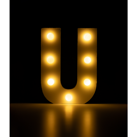 Świecąca Litera LED "U" Light Letter, drewniana biała 17x12 cm