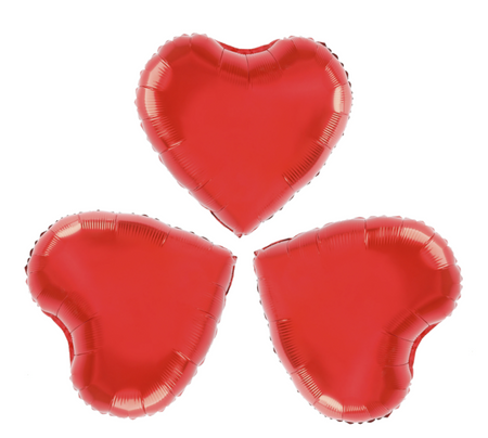 Serce czerwone lub srebrne balon foliowy 9" zestaw 3 szt.