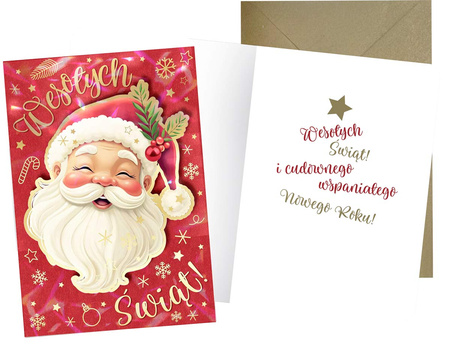 Kartka okolicznościowa Karnet świąteczny Wesołych Świąt Mikołaj
