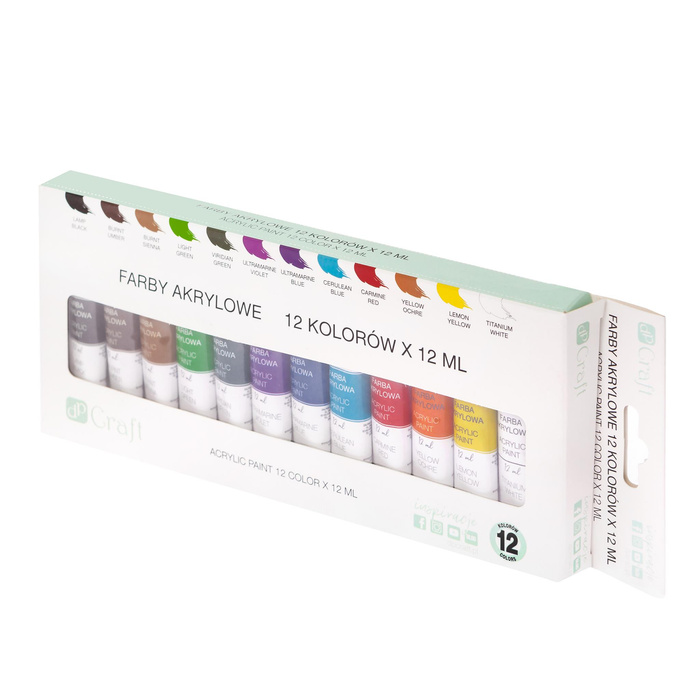 Farby Akrylowe w tubkach zestaw 12 kolorów x 12ml