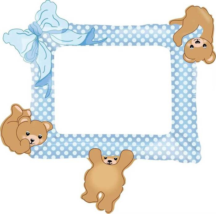 Balon foliowy RAMKA misie kropeczki NIEBIESKI 60 x 59 cm