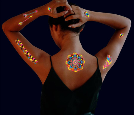 Tatuaże zmywalne/ wodne fluorescencyjne UV mix wzorów