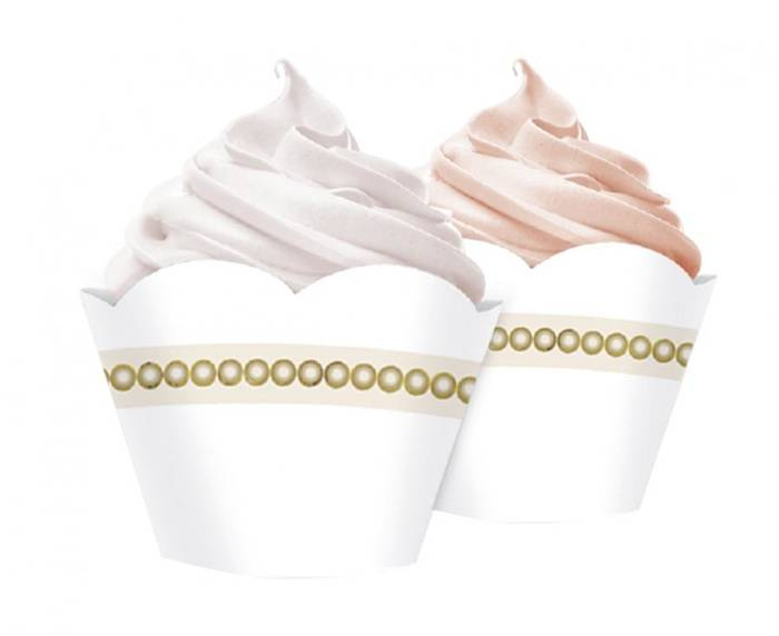 Papilotki na babeczki muffinki eleganckie białe ze złotym wzorem 6 szt.
