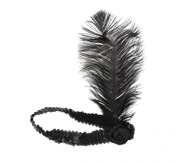 Opaska z piórkiem i kwiatem lata 20. RETRO