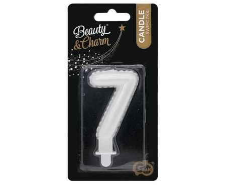 Świeczka urodzinowa cyfra 7 jak balon foliowy perłowa biała, 7 cm