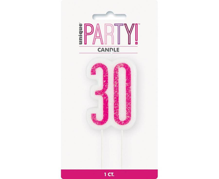 Świeczka urodzinowa na tort liczba "30" różowa