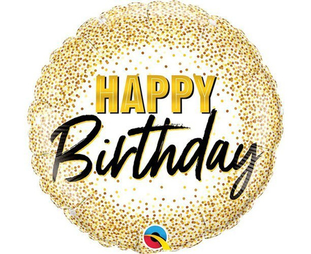 Happy Birthday złoty glitter okrągły balon foliowy Qualatex 18''