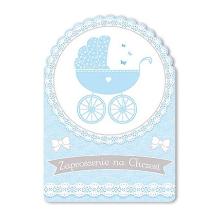 Zaproszenia Chrzest Święty Wózeczek 10 szt.